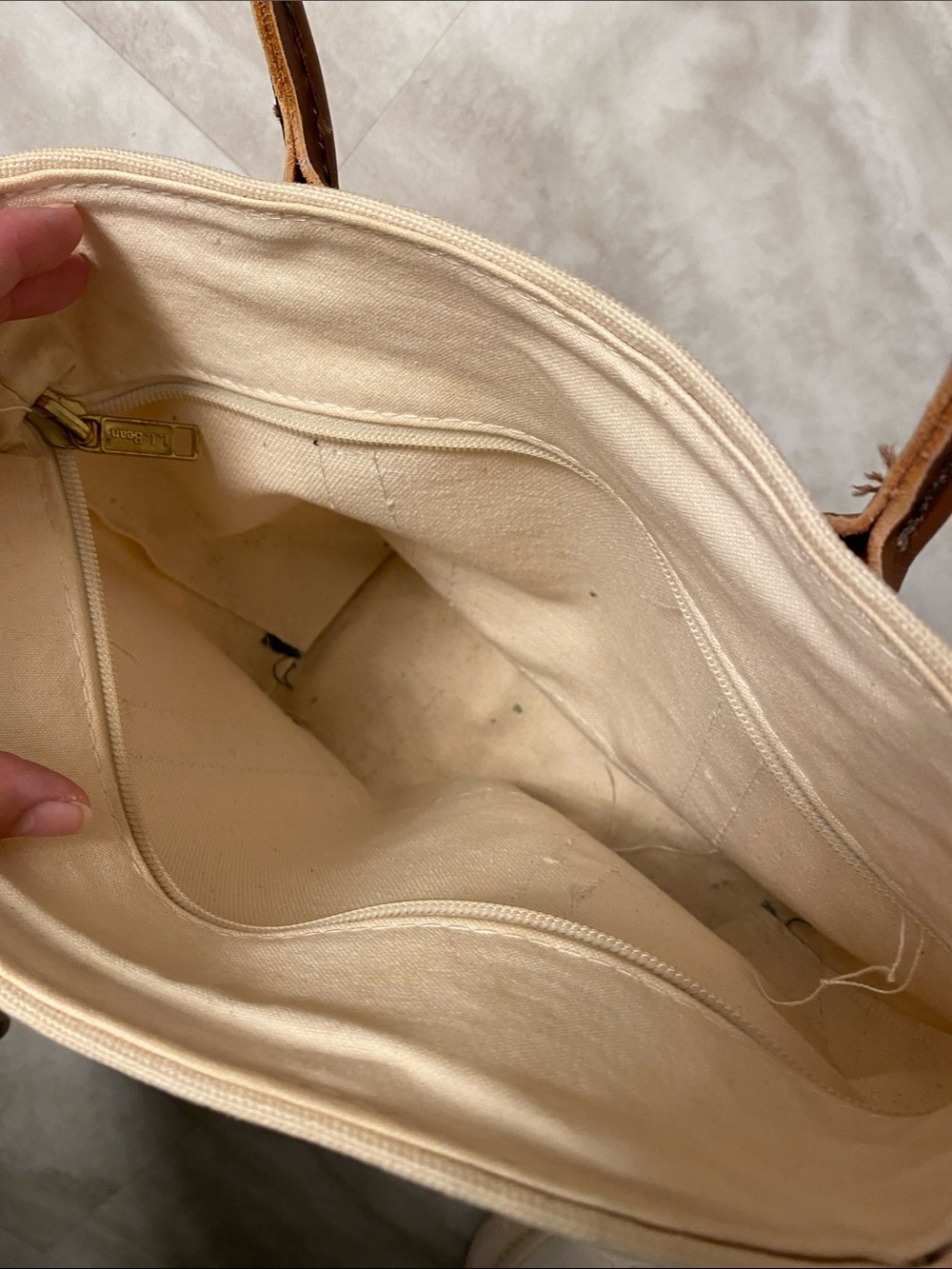 Vintage 90’sL.L. Bean Cream Canvas Mini Tote with Teal Trim & Leather Handles - Picture 8 of 8